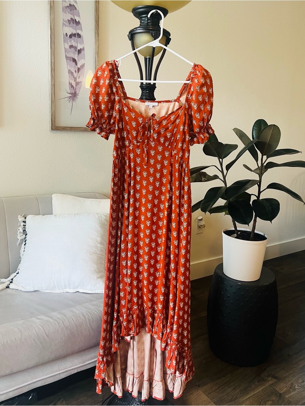 Patrons of Peace Rust Floral High-Low Maxi Dress